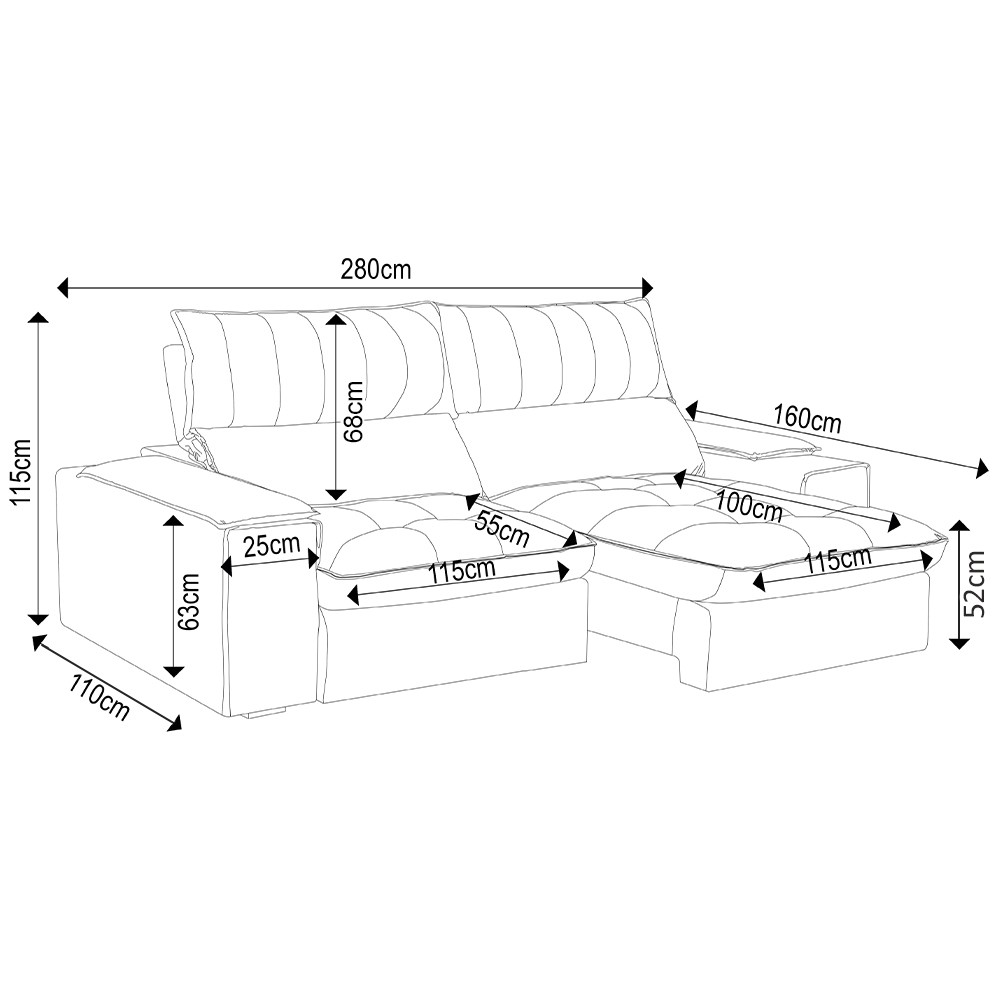 Sofá Retrátil 4 Lugares com Porta Copo 280cm Andes F05 Veludo Cinza - Mpozenato