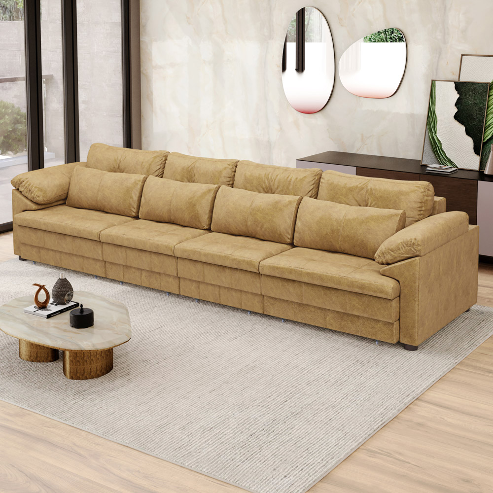 Sofá Retrátil 5 Lugares Para Sala 414cm Dijon Couro Bege S07 - Mpozenato