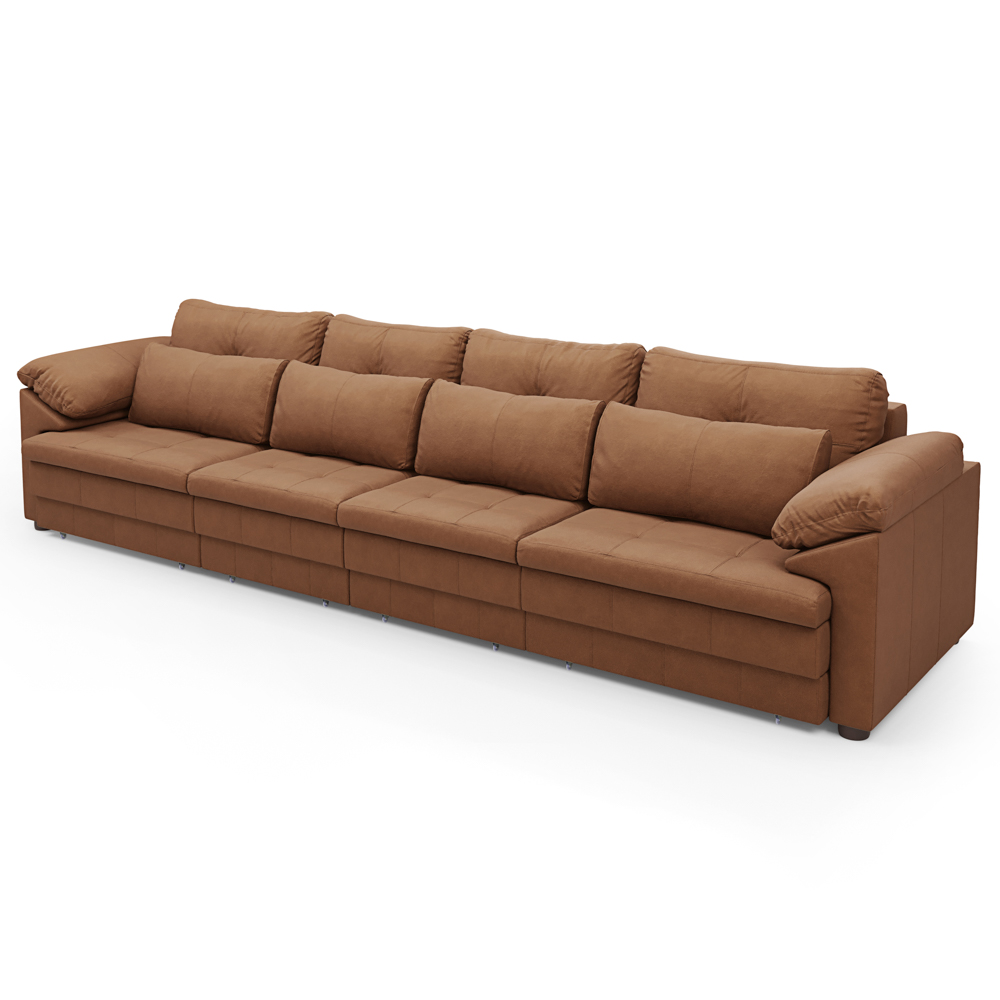 Sofá Retrátil 5 Lugares Para Sala 414cm Dijon Couro Mel S07 - Mpozenato