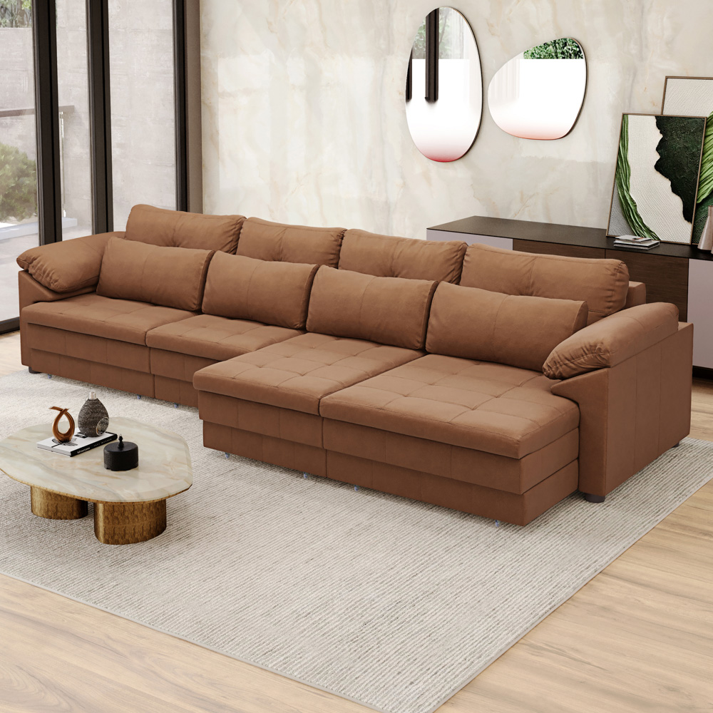 Sofá Retrátil 5 Lugares Para Sala 414cm Dijon Couro Mel S07 - Mpozenato