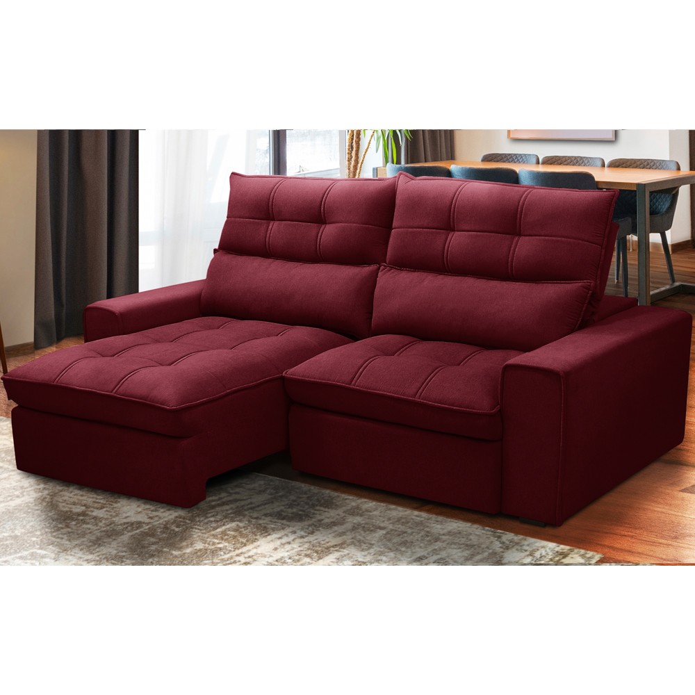 Sofá Retrátil Reclinável 3 Lugares 210cm Damy F05 Veludo Bordô - Mpozenato