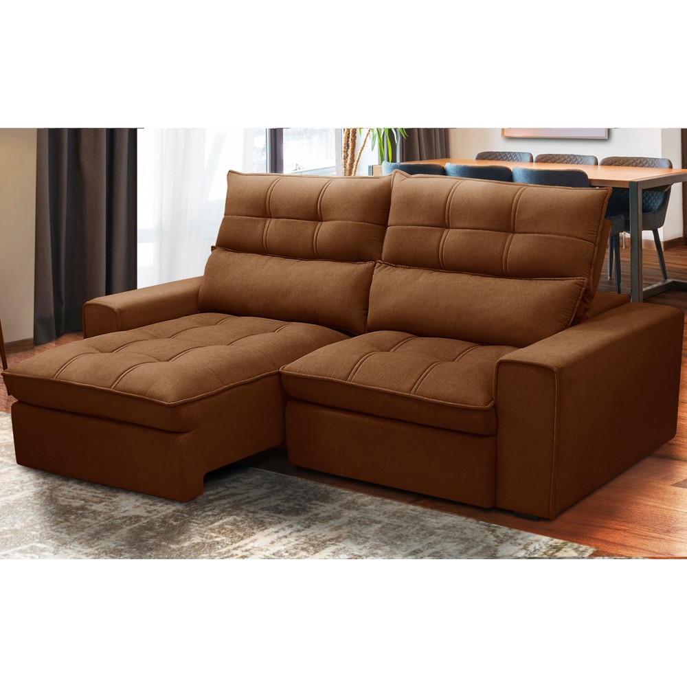 Sofá Retrátil Reclinável 3 Lugares 210cm Damy F05 Veludo Terracota - Mpozenato