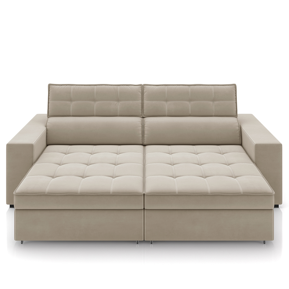 Sofá Retrátil Reclinável 3 Lugares 218cm Vick M22 Suede Bege - Mpozenato