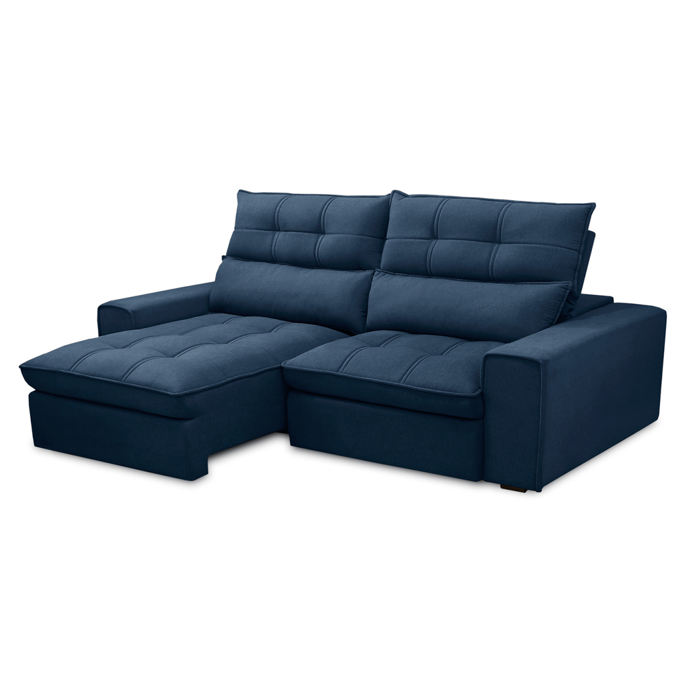 Sofá Retrátil Reclinável 3 Lugares 230cm Damy F05 Veludo Azul - Mpozenato
