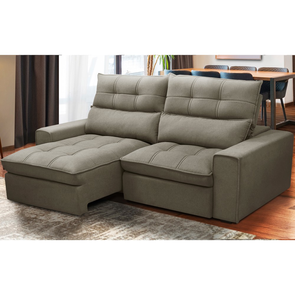 Sofá Retrátil Reclinável 3 Lugares 230cm Damy F05 Veludo Marrom - Mpozenato