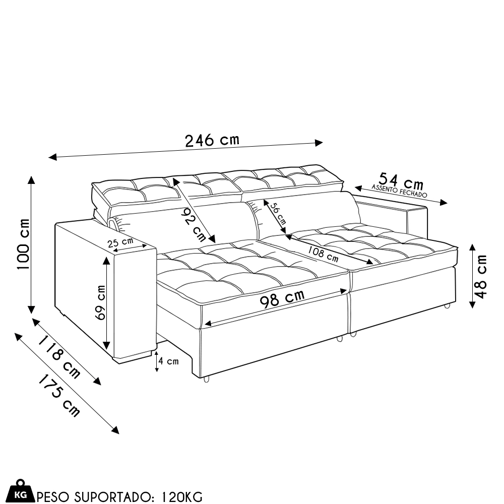 Sofá Retrátil Reclinável 3 Lugares 246cm Vick M22 Suede Bege - Mpozenato
