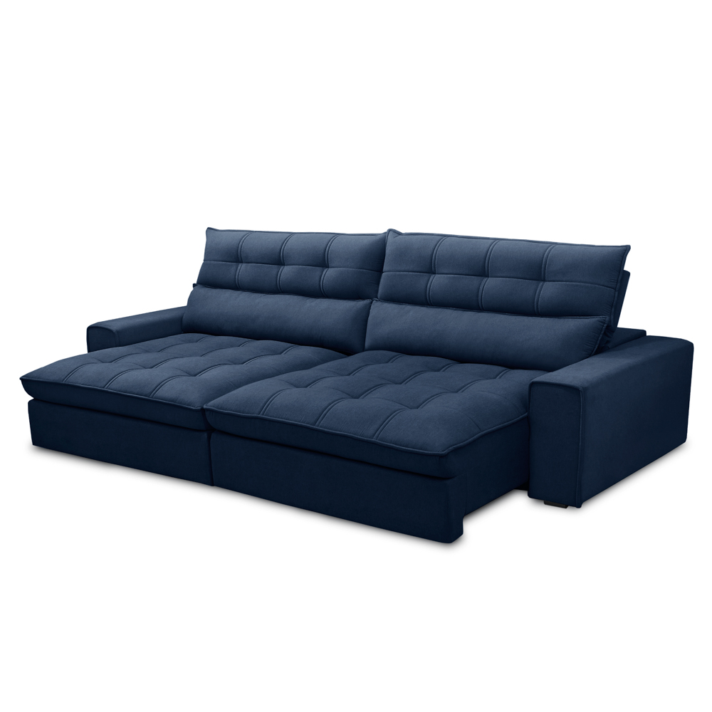 Sofá Retrátil Reclinável 4 Lugares 290cm Damy F05 Veludo Azul - Mpozenato