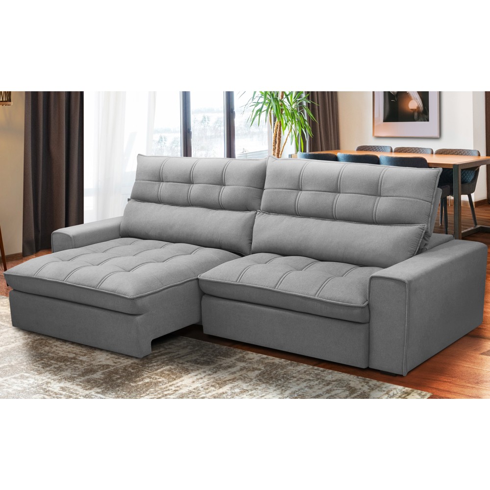 Sofá Retrátil Reclinável 4 Lugares 290cm Damy F05 Veludo Cinza - Mpozenato