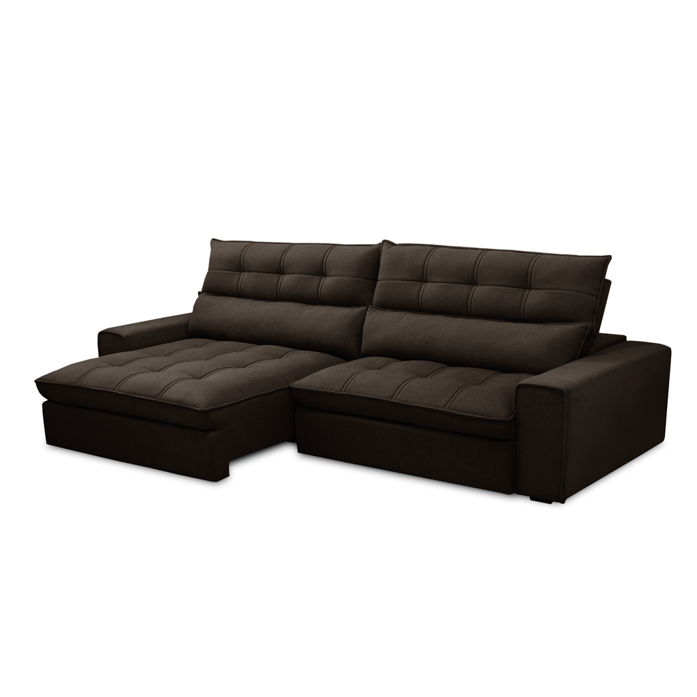 Sofá Retrátil Reclinável 4 Lugares 290cm Damy F05 Veludo Marrom Escuro - Mpozenato