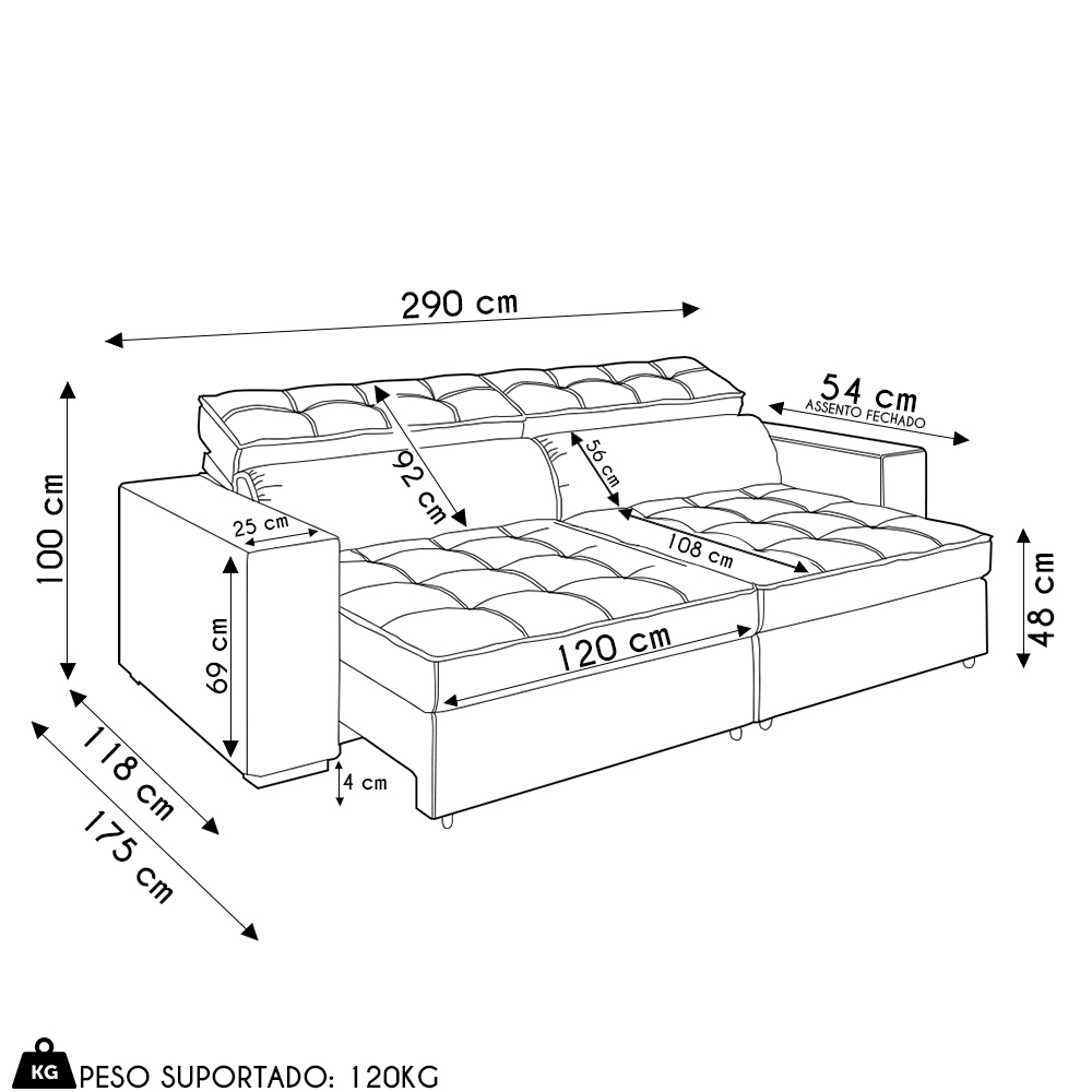 Sofá Retrátil Reclinável 4 Lugares 290cm Vick M22 Suede Bege - Mpozenato
