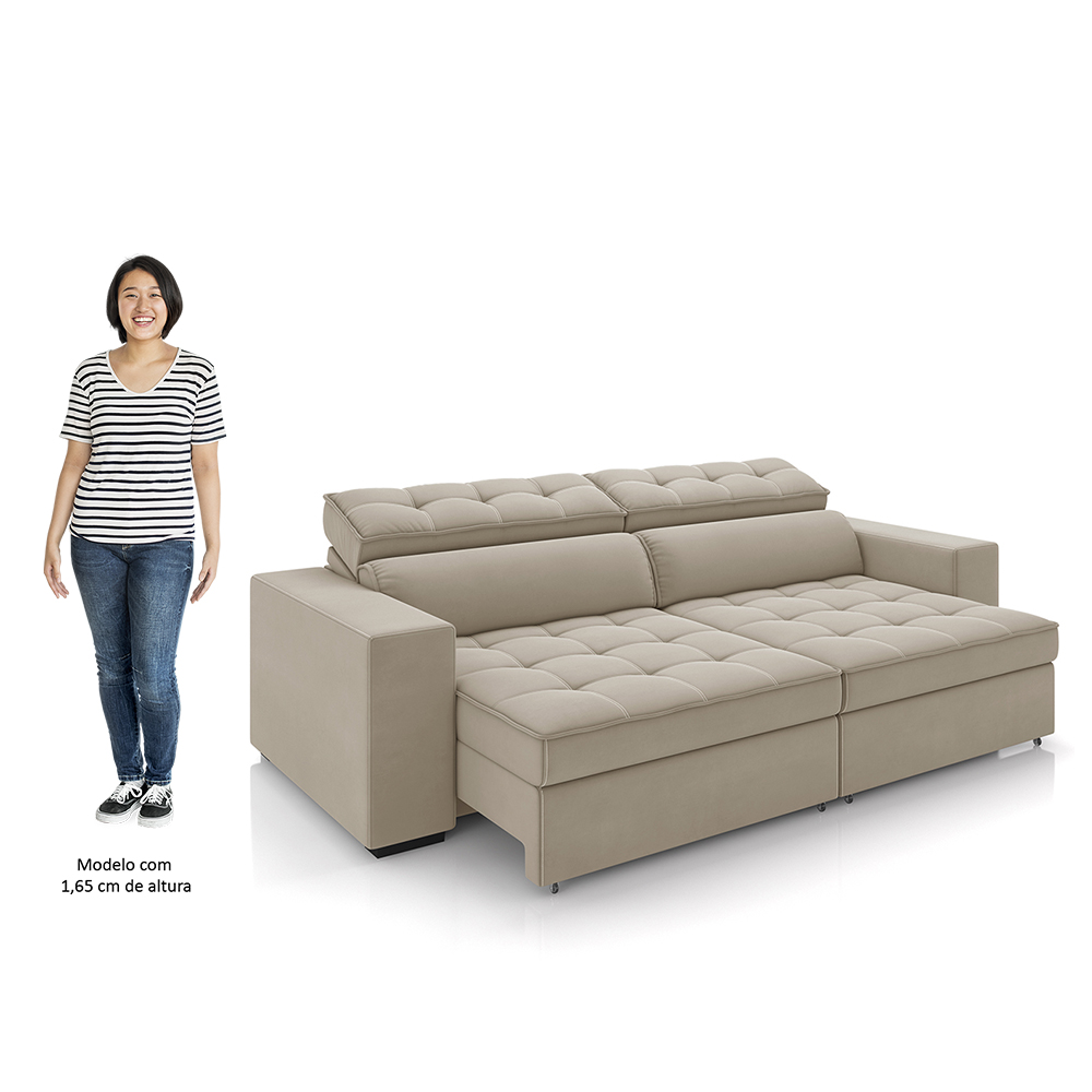 Sofá Retrátil Reclinável 4 Lugares 290cm Vick M22 Suede Bege - Mpozenato