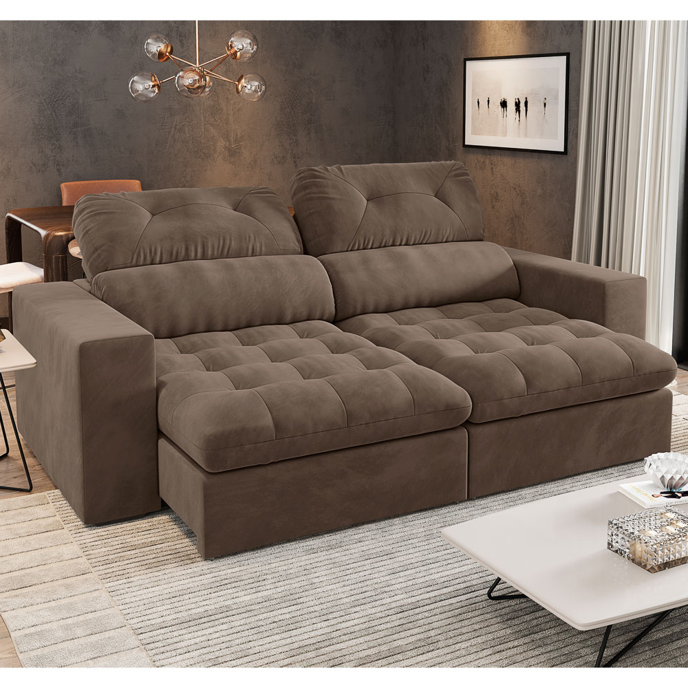 Sofá Retrátil e Reclinável 200cm Viena A12 Suede Cappucino - Mpozenato
