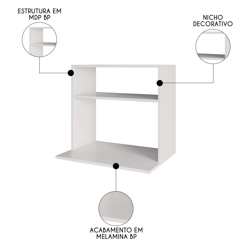 Suporte Micro-Ondas Forno Armário Aéreo 60cm 1 Prateleira Aura M24 Branco - Mpozenato
