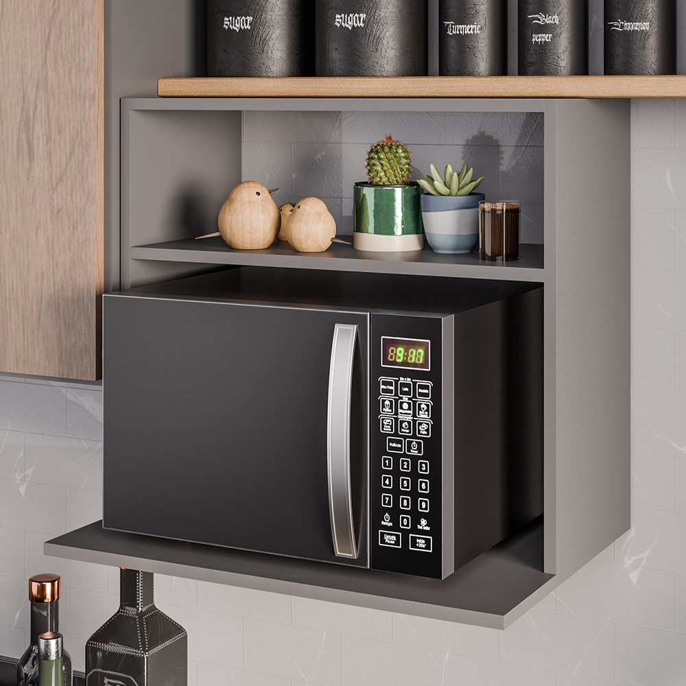 Suporte Micro-Ondas Forno Armário Aéreo 60cm 1 Prateleira Aura M24 Grafite - Mpozenato
