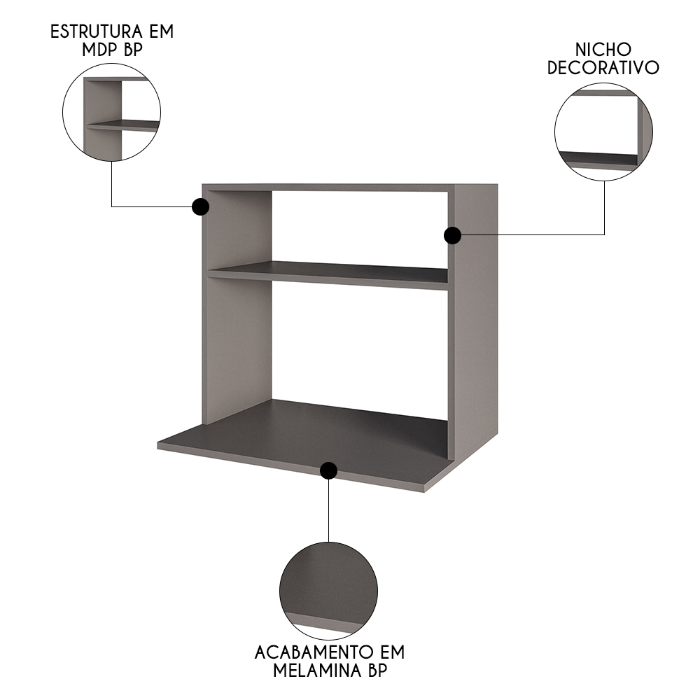 Suporte Micro-Ondas Forno Armário Aéreo 60cm 1 Prateleira Aura M24 Grafite - Mpozenato