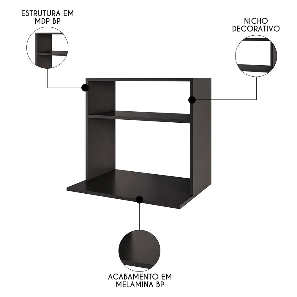 Suporte Micro-Ondas Forno Armário Aéreo 60cm 1 Prateleira Aura M24 Preto - Mpozenato