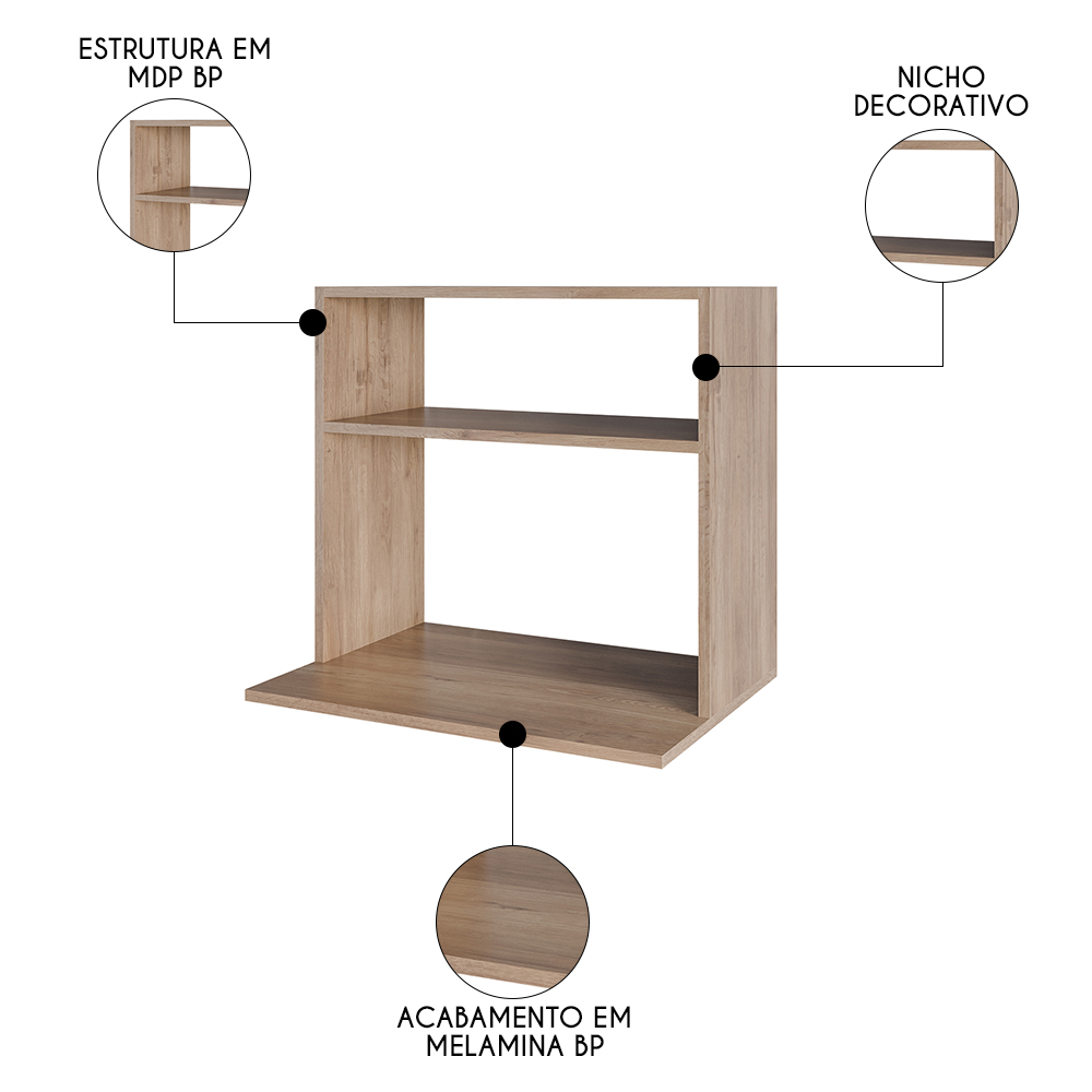 Suporte Micro-Ondas Forno Armário Aéreo 60cm 1 Prateleira Aura Z34 Freijó - Mpozenato