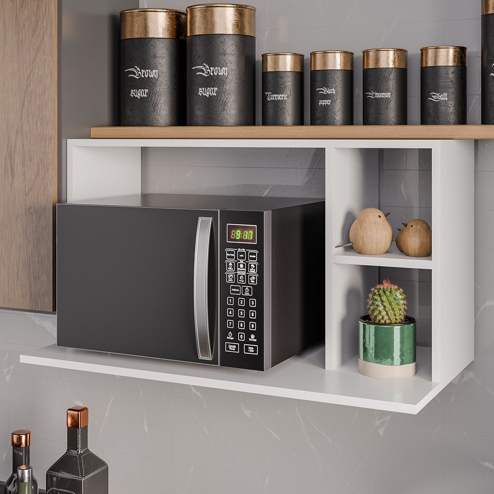 Suporte Micro-Ondas Forno Armário Aéreo 80cm 2 Prateleiras Maya M24 Branco - Mpozenato