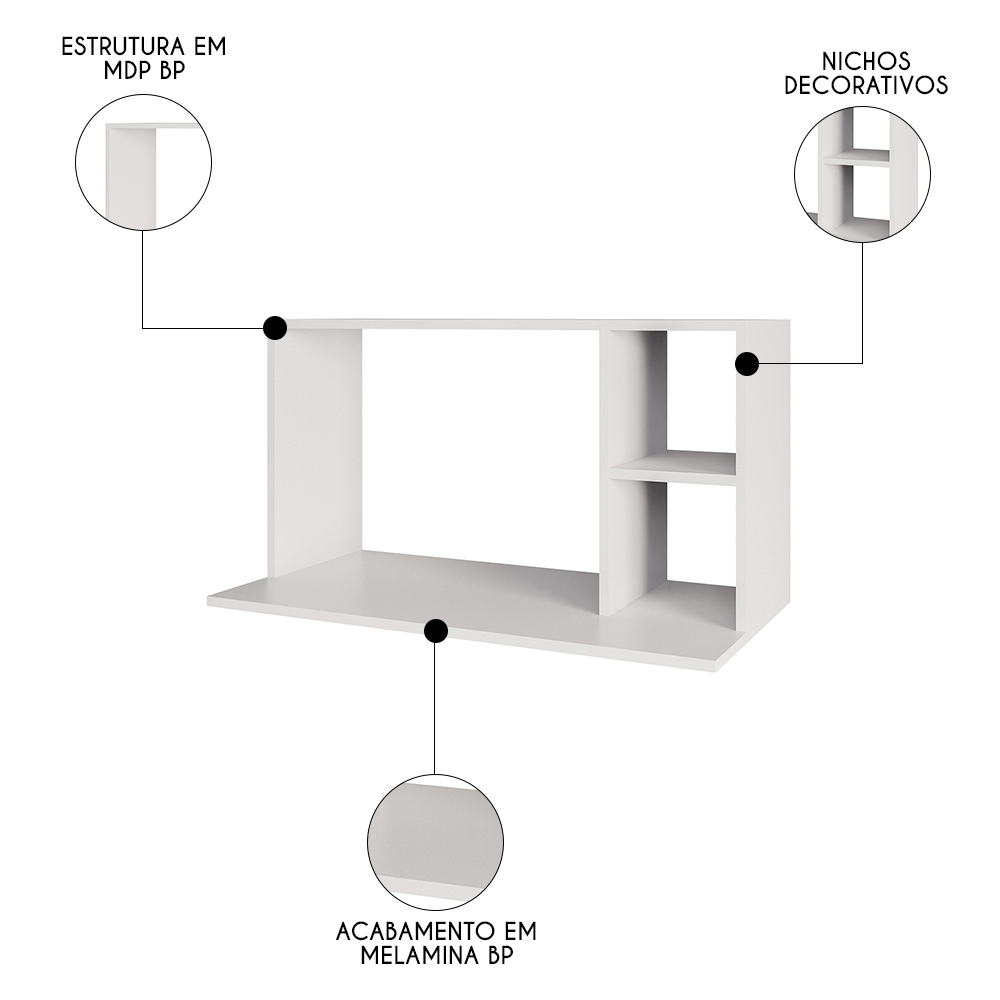 Suporte Micro-Ondas Forno Armário Aéreo 80cm 2 Prateleiras Maya M24 Branco - Mpozenato