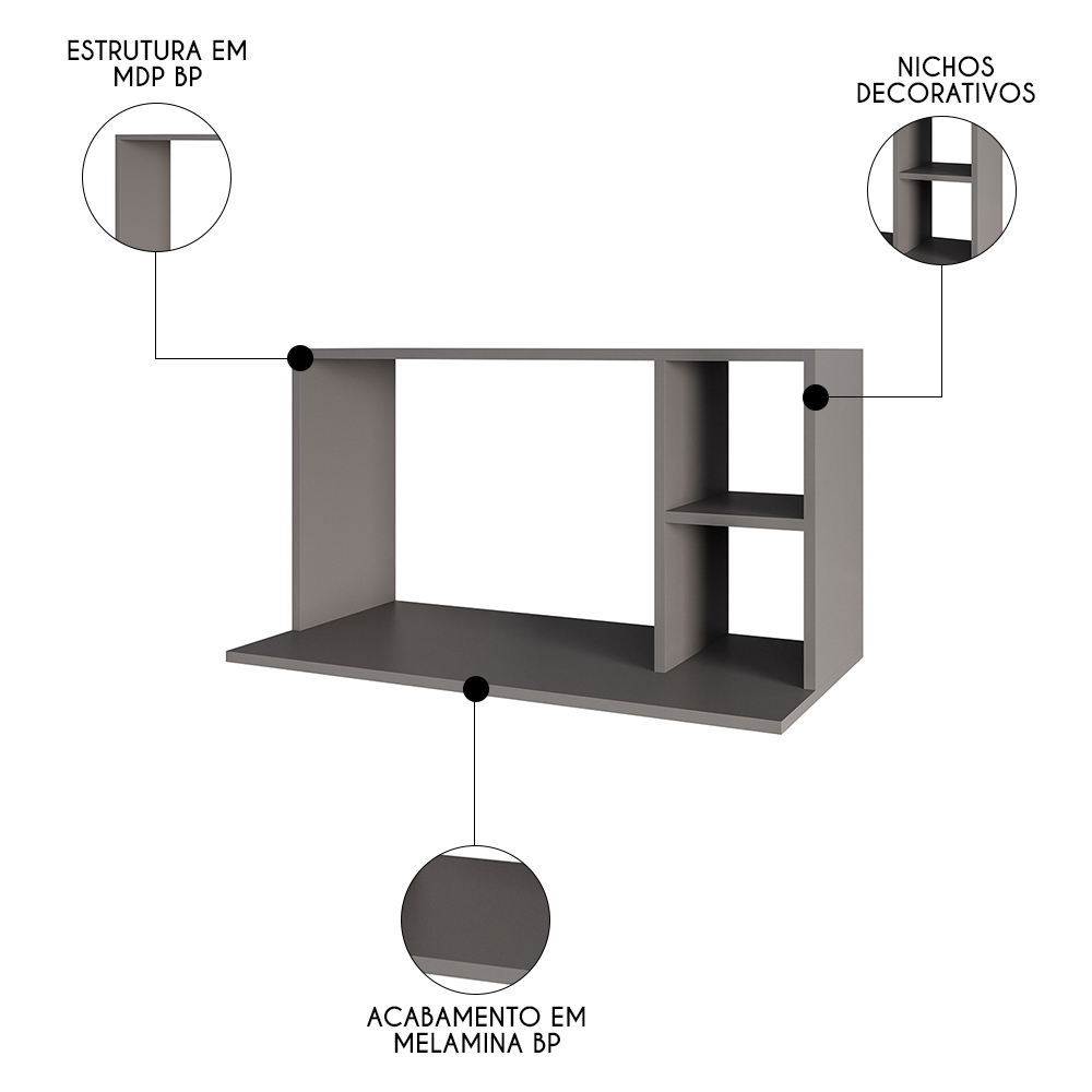 Suporte Micro-Ondas Forno Armário Aéreo 80cm 2 Prateleiras Maya M24 Grafite - Mpozenato