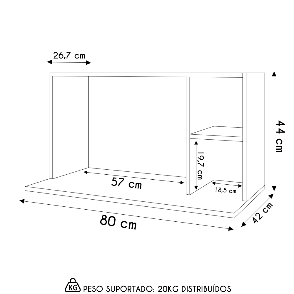 Suporte Micro-Ondas Forno Armário Aéreo 80cm 2 Prateleiras Maya M24 Grafite - Mpozenato
