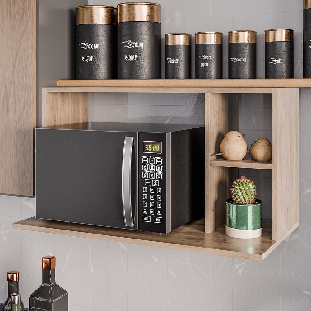 Suporte Micro-Ondas Forno Armário Aéreo 80cm 2 Prateleiras Maya Z34 Freijó - Mpozenato
