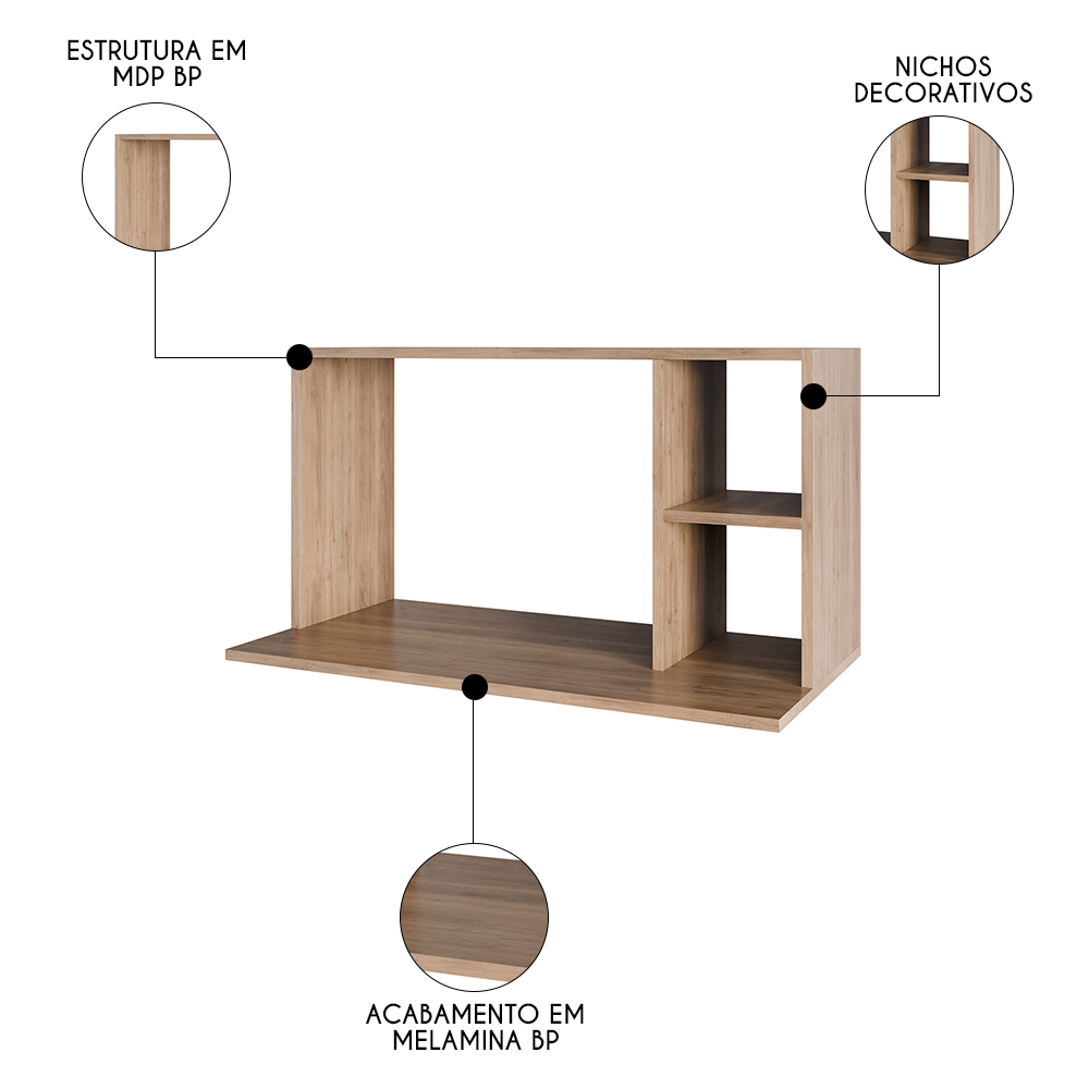 Suporte Micro-Ondas Forno Armário Aéreo 80cm 2 Prateleiras Maya Z34 Freijó - Mpozenato