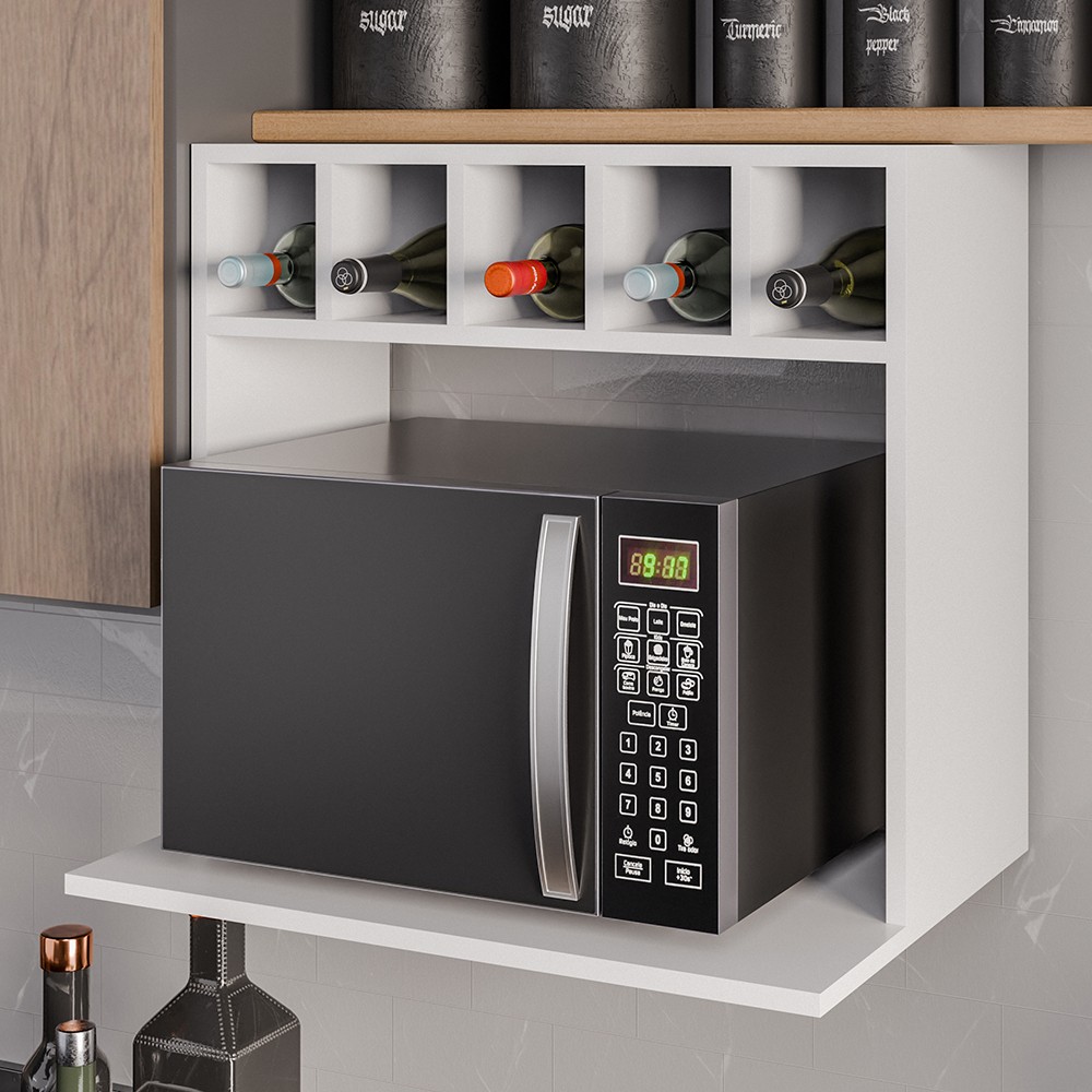 Suporte Micro-Ondas Forno Armário Aéreo com Adega 60cm Lótus M24 Branco - Mpozenato