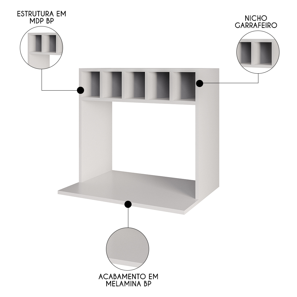 Suporte Micro-Ondas Forno Armário Aéreo com Adega 60cm Lótus M24 Branco - Mpozenato