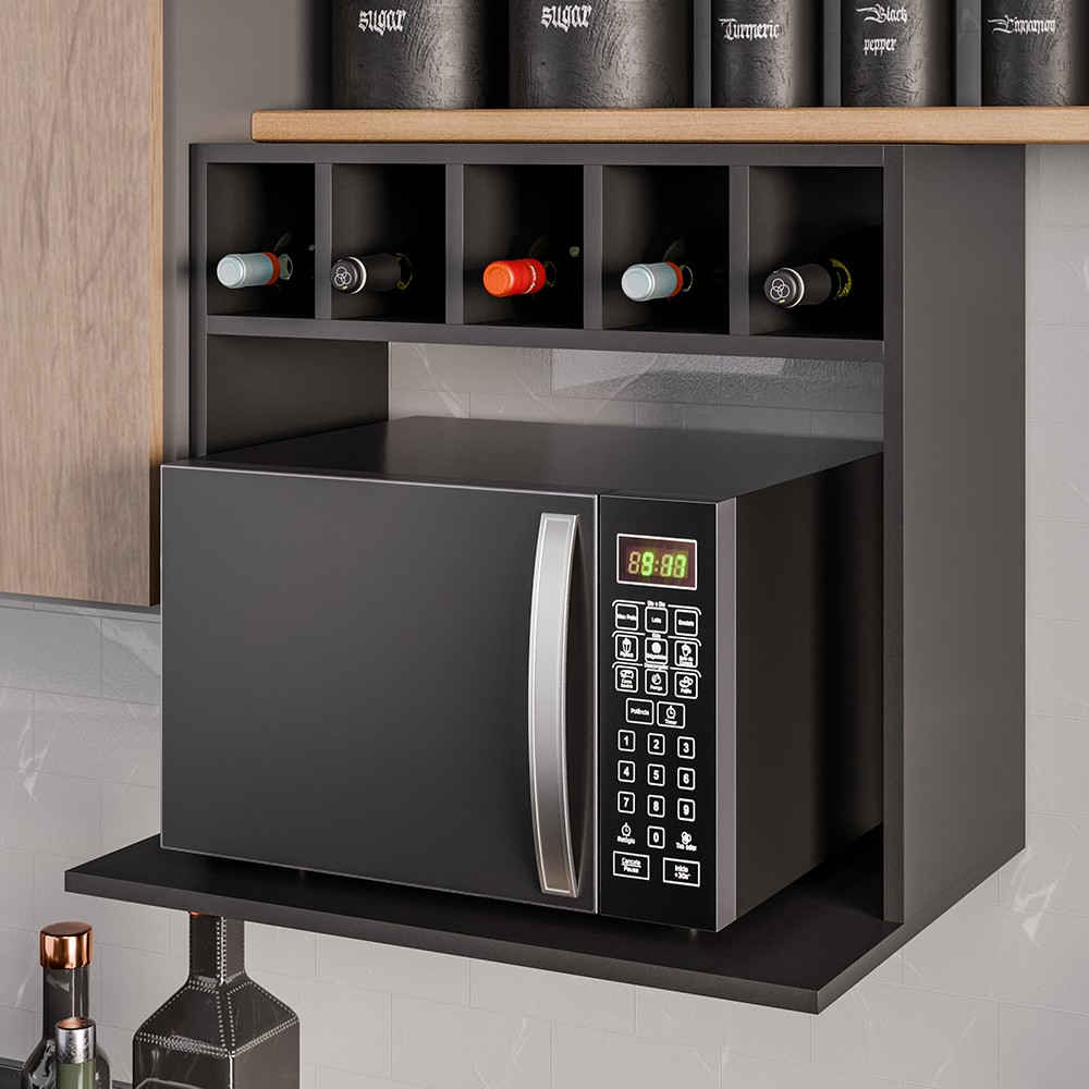 Suporte Micro-Ondas Forno Armário Aéreo com Adega 60cm Lótus M24 Preto - Mpozenato