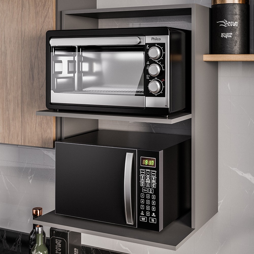 Suporte Micro-Ondas e Forno Armário Aéreo 60cm Turim M24 Grafite - Mpozenato