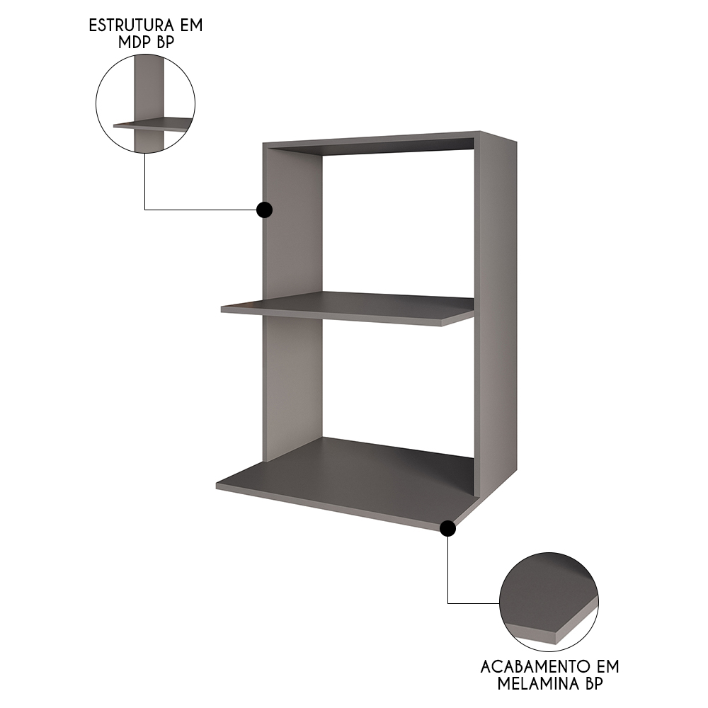 Suporte Micro-Ondas e Forno Armário Aéreo 60cm Turim M24 Grafite - Mpozenato
