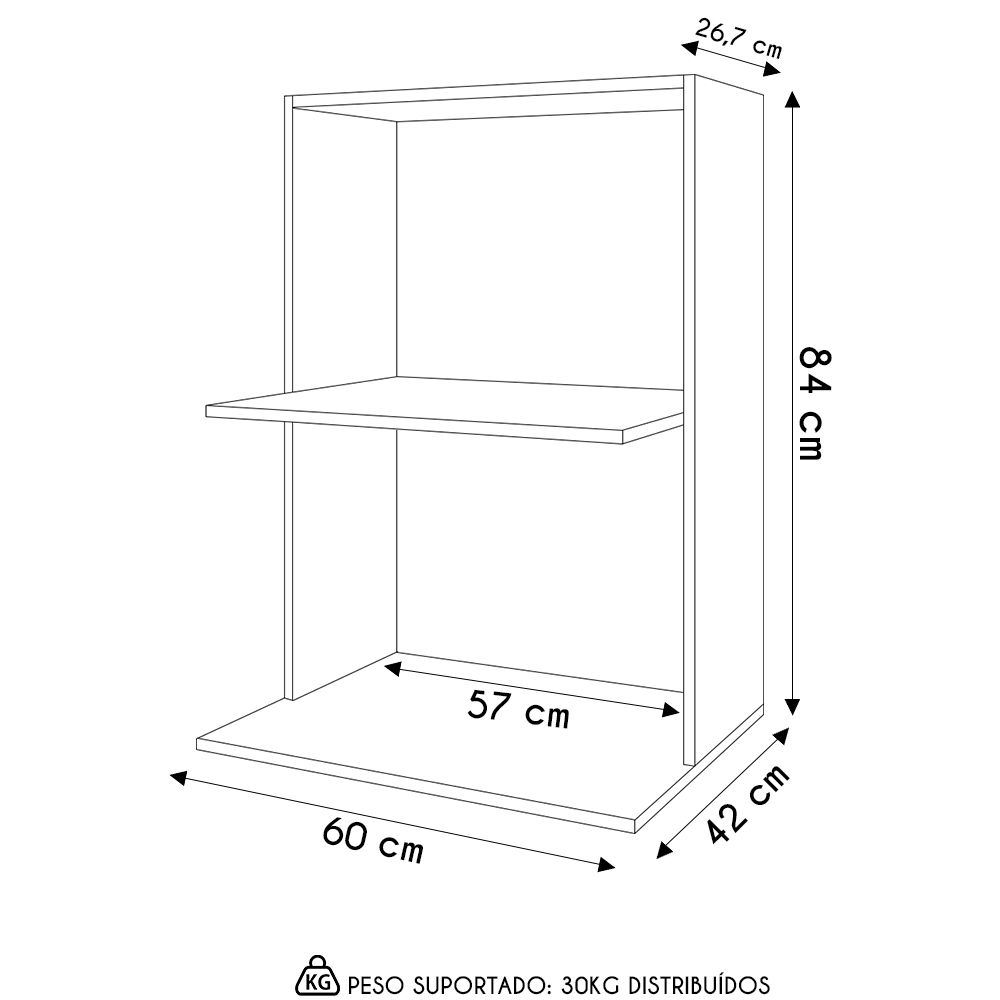 Suporte Micro-Ondas e Forno Armário Aéreo 60cm Turim M24 Grafite - Mpozenato