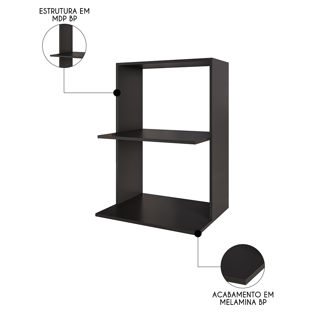 Suporte Micro-Ondas e Forno Armário Aéreo 60cm Turim M24 Preto - Mpozenato