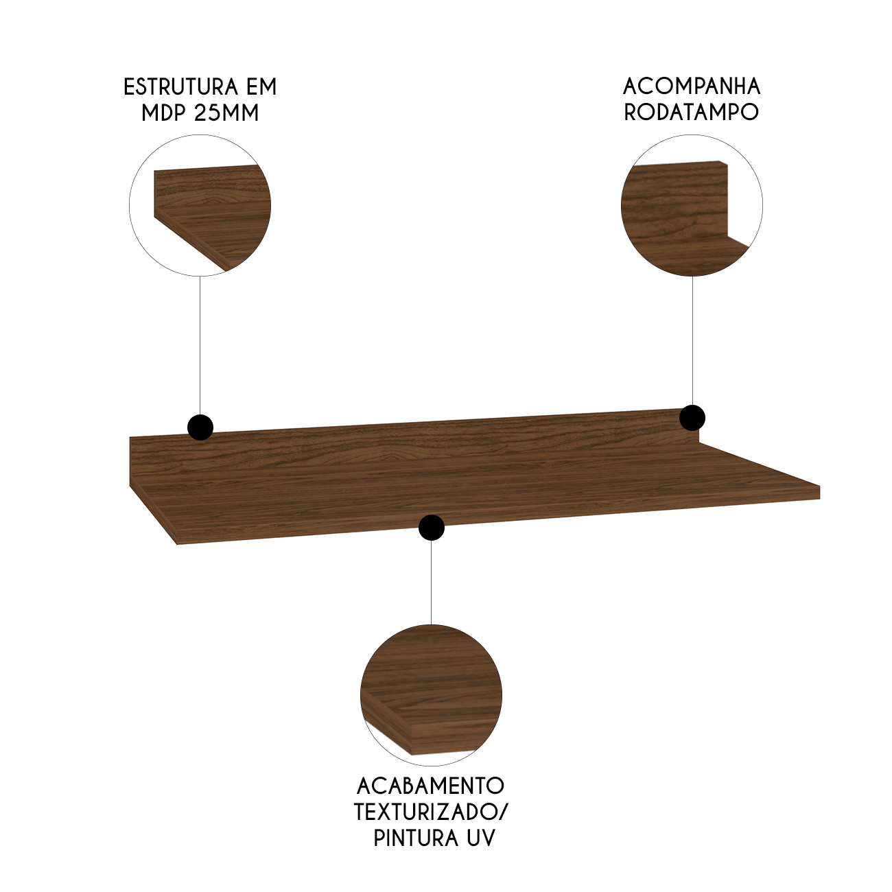 Tampo Para Balcão de Cozinha 120cm Dora K02 Nogueira - Mpozenato