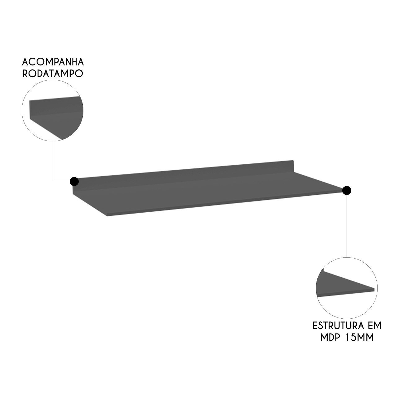 Tampo Para Balcão de Cozinha 148cm MDP Z34 Grafite          - Mpozenato