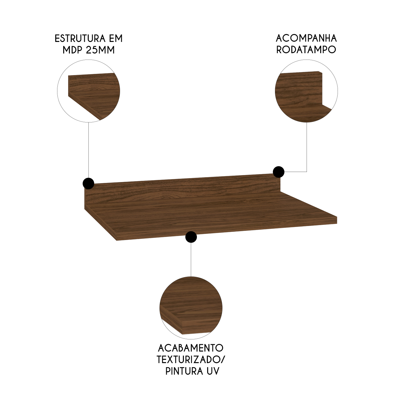 Tampo Para Balcão de Cozinha 80cm Dora K02 Nogueira - Mpozenato