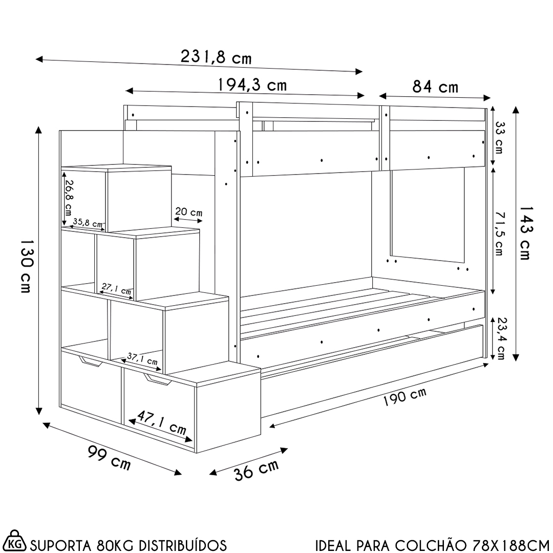 Treliche Infantil Com Escada e Nichos Infix C06 Branco - Mpozenato