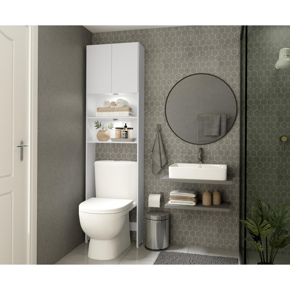  Armário Banheiro com 2 Leds para Vaso Sanitário e 2 portas Multimóveis Branco