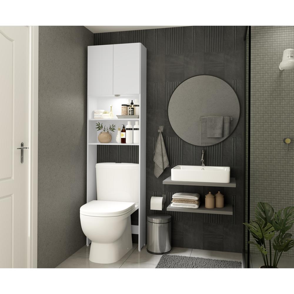  Armário Banheiro com Led para Vaso Sanitário e 2 portas Multimóveis Branco