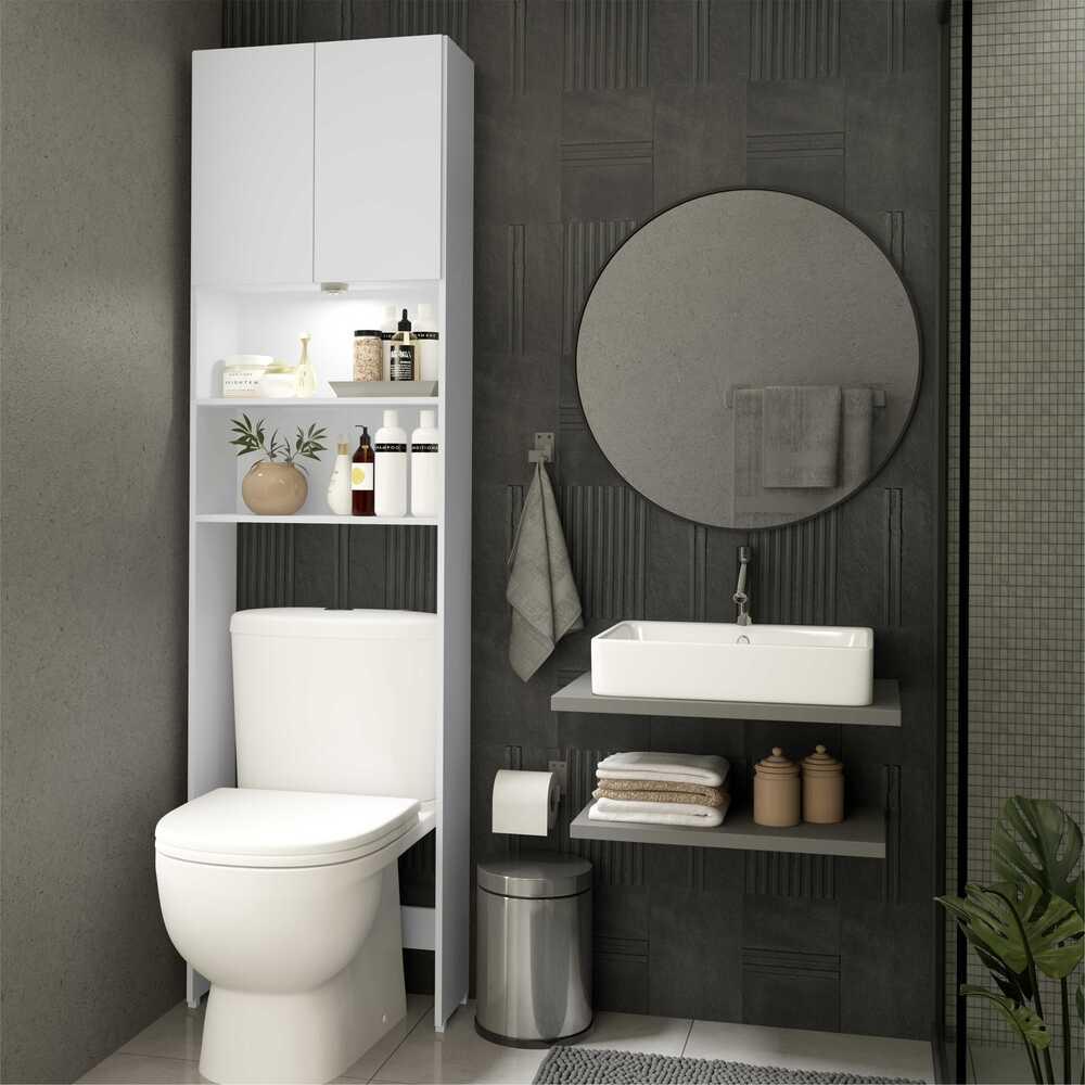  Armário Banheiro com Led para Vaso Sanitário e 2 portas Multimóveis FG3401 Branco