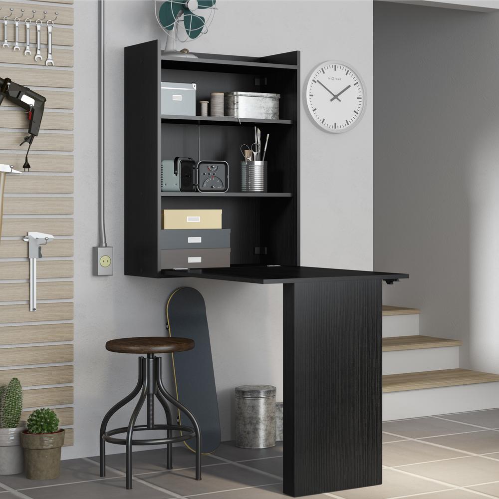  Mesa Dobrável Multimóveis Multiuso com Armário de Parede Preto