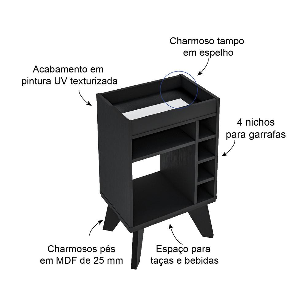 Adega Bar Retrô com Espelho Multimóveis CR50033 Preta