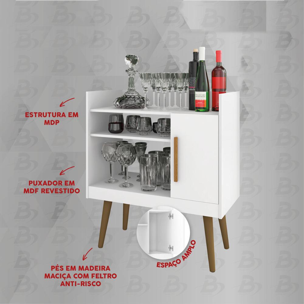 Adega Bar com 1 Porta Retrô 70,4cm Multimóveis CR50106 Branco