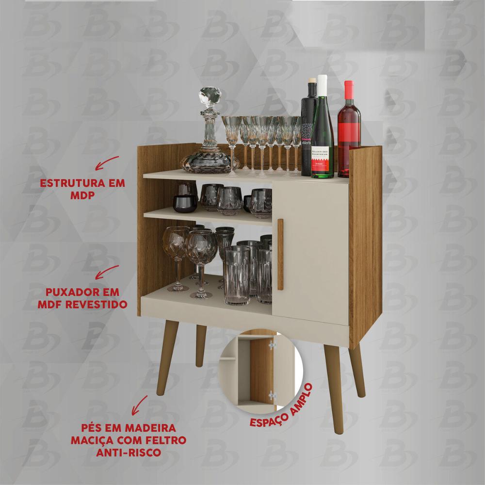 Adega Bar com 1 Porta Retrô 70,4cm Multimóveis CR50106 Cinamomo/Off White