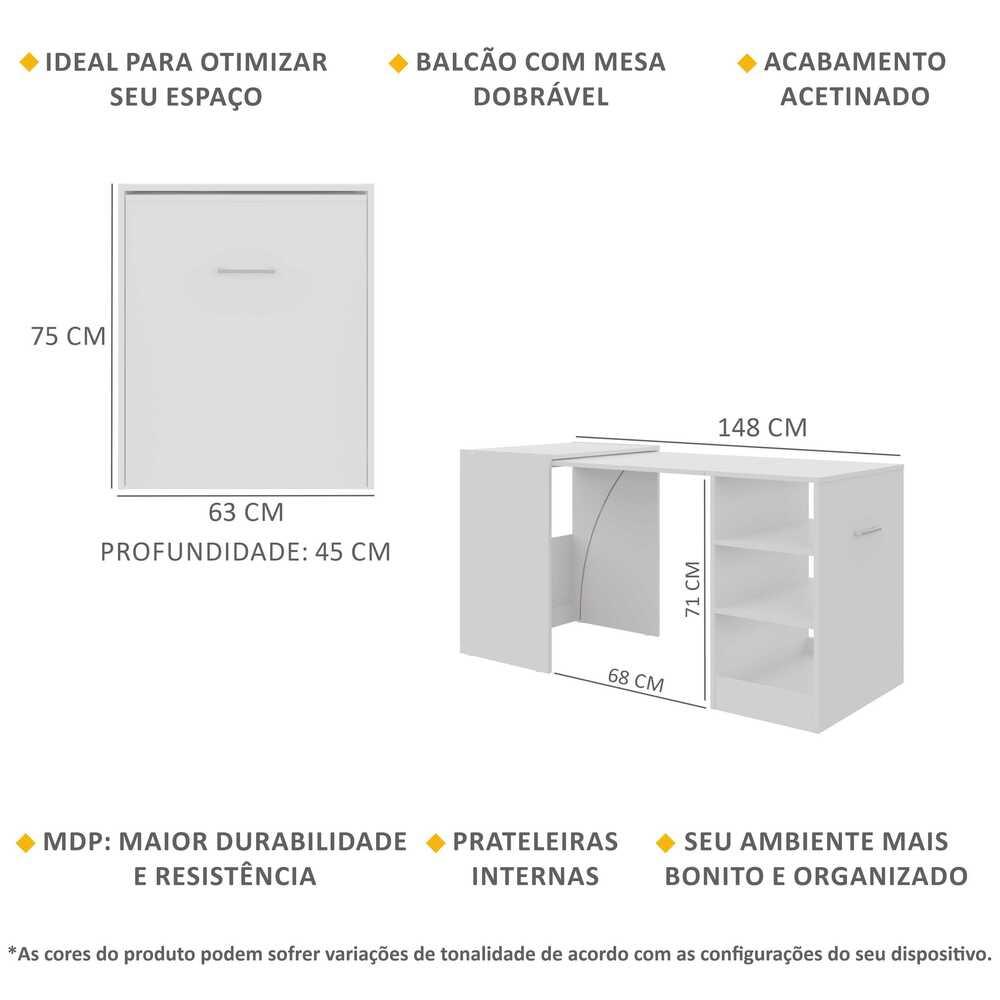 Aparador Bar com Mesa Dobrável Ibiza Multimóveis Branco