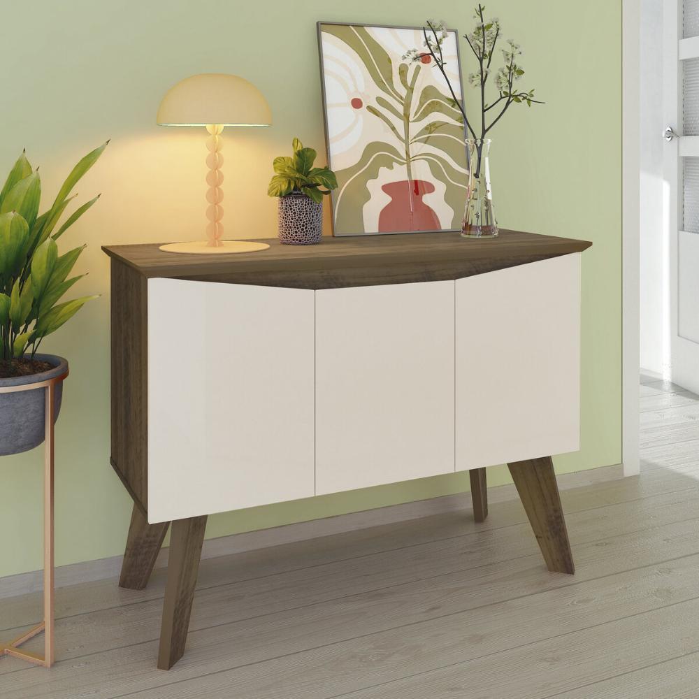 Aparador Buffet 110cm 3 Portas com Pés Retrô Multimóveis CR50128 Pinho/Off White
