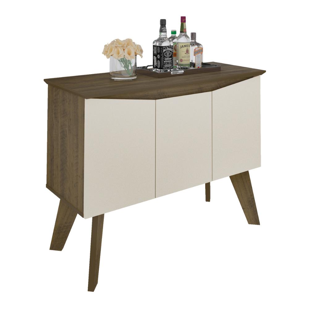 Aparador Buffet 110cm 3 Portas com Pés Retrô Multimóveis CR50128 Pinho/Off White