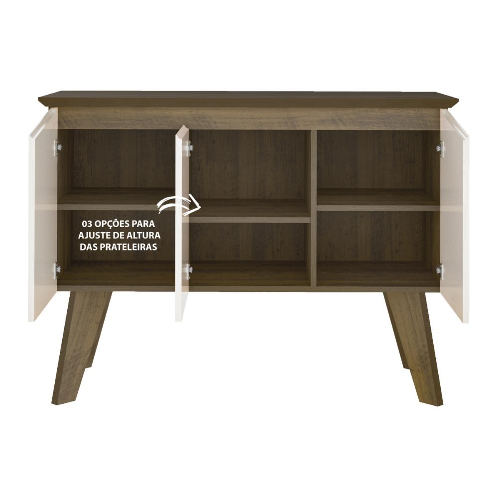 Aparador Buffet 110cm 3 Portas com Pés Retrô Multimóveis CR50128 Pinho/Off White