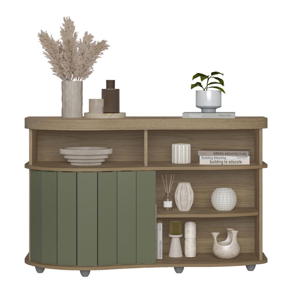 Aparador Buffet 120cm com 1 Porta Flex Multimóveis CR50127 Carvalho/Off White/Menta